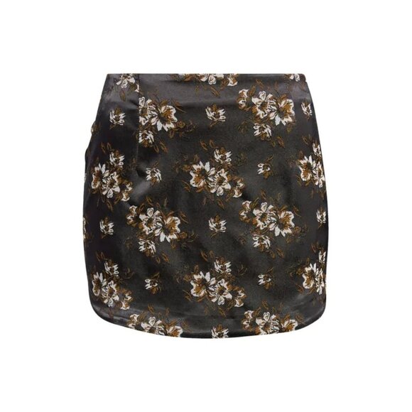 NWT Free People black jacquard floral print satin-like mini skirt, 8 - Picture 12 of 16